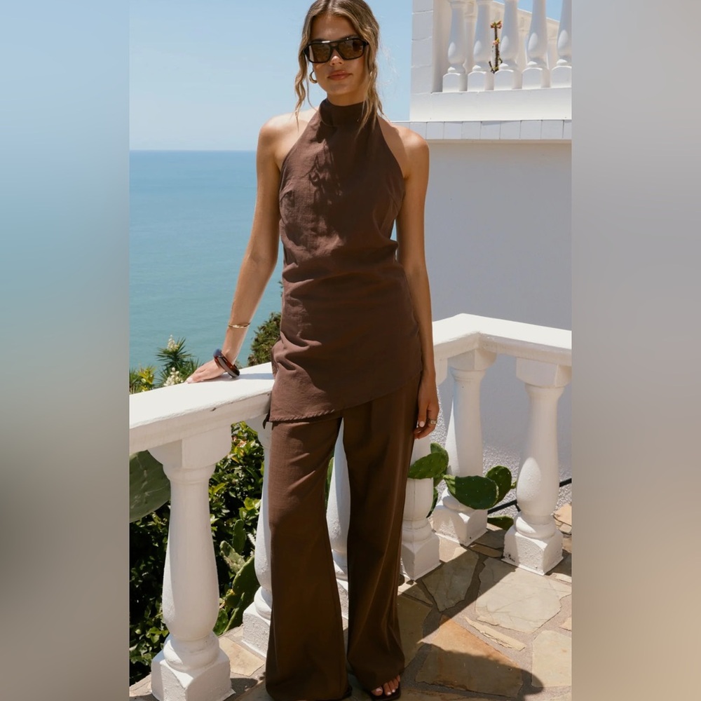 Dissh Matching Set- Serena Chocolate Linen Top and Gina Linen Bottom Size Aus 6